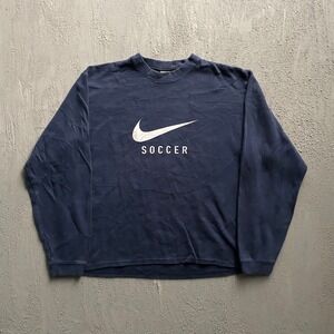 Vintage Nike Soccer Swoosh Long Sleeve T-Shirt Mens XL Navy Blue 90s Nike